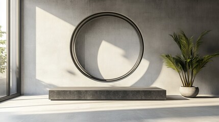 Wall Mural - Minimalist Interior Design Featuring Stone Platform and Plant