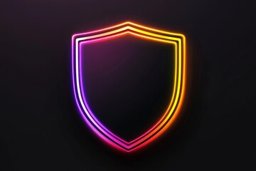 Poster - Neon Shield Icon with Colorful Glow on Dark Background, Representing Protection, Security, and Safety in Modern Digital Design Aesthetics