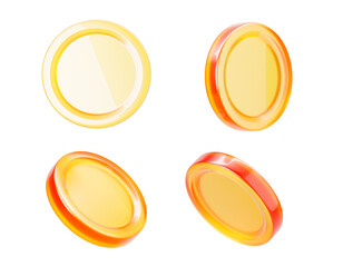 Transparent glossy orange and yellow circular objects isolated on white background. 3D Rendering