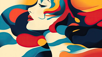 Wall Mural - Abstract portrait of a woman with flowing, colorful hair.