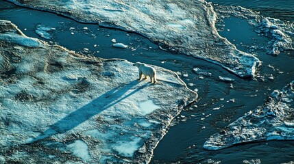 Wall Mural - Solitary polar bear standing on melting ice floe in arctic ocean.