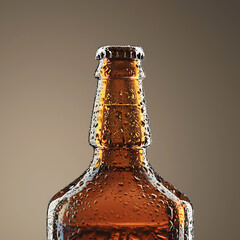 Wall Mural - Close-up View of an Isolated Brown Bottle with Water Droplets on a Plain Background, Perfect for Beverage or Product Promotions