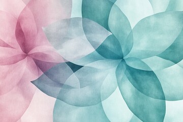 Poster - Soft Pastel Floral Pattern with Abstract Leaves and Petals in Gentle Shades of Pink and Blue for Backgrounds and Textiles