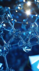 Poster - Abstract Blue Crystal Molecular Structure Network