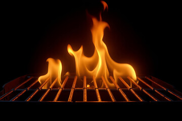 Wall Mural - barbecue grill with fire flames - empty fire grid on black background