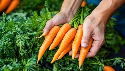 Poster - Fresh Organic Carrots in Hands at Farmers Market