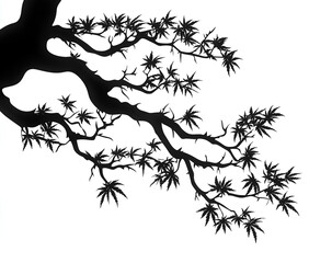 Wall Mural - maple tree branch silhouette, vector illustration, white background