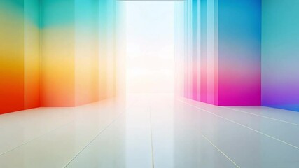 Fototapete - Rainbow Spectrum Room: A vibrant, abstract space with walls of shifting colors, a radiant glow emanating from the center, inviting exploration and imagination.  