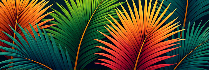 Poster - Vibrant tropical palm leaves display exotic colors in a beautiful display of natural design._00001_
