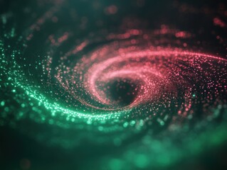 Wall Mural - a vibrant swirl of green and red particles forms a cosmic spiral, evoking a sense of depth and myste