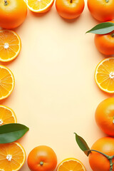 Aufkleber - Orange fruit pattern on a flat lay background featuring a frame template from a top view perspective._00001_