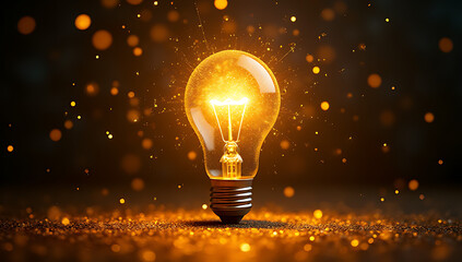 Aufkleber - old light bulb surrounded by glittering confetti explodes in a burst of creative energy, inspiring imagination and sparking new ideas everywhere._00002_