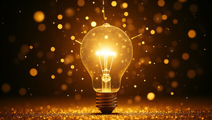 Aufkleber - old light bulb surrounded by glittering confetti explodes in a burst of creative energy, inspiring imagination and sparking new ideas everywhere._00001_