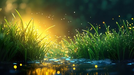 Poster - Dew-Kissed Grass: A Serene Nature Scene