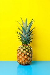 Aufkleber - Image features a pineapple sitting on blue wood against a bright yellow background for design and product visual purposes._00002_
