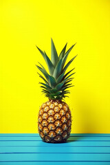 Aufkleber - Image features a pineapple sitting on blue wood against a bright yellow background for design and product visual purposes._00001_