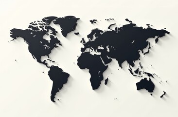 Poster - A modern, minimalist wall decoration displays a black silhouette of a world map. The artwork emphasizes geography, adding an elegant touch to the interior space while enhancing visual appeal.