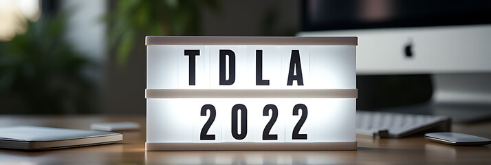 Aufkleber - Action plan details for 2022 are displayed on a light box situated on an office desk._00001_