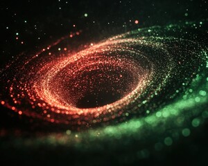 Wall Mural - a swirling vortex of vibrant red and green particles, creating a mesmerizing cosmic effect against a
