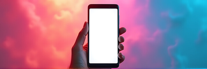 Poster - A smartphone with a white screen is displayed prominently against a bright and colorful background for visual impact._00002_