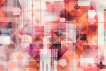 Poster - a digital mosaic of geometric shapes in varying shades of red, orange, and pink, a digital mosaic of