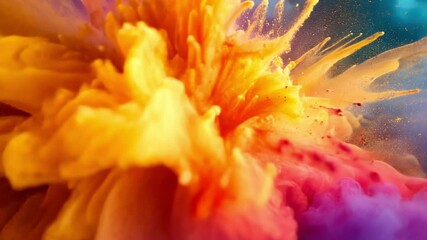 Poster - Abstract Color Burst: Vibrant hues of yellow, orange, pink, and purple intermingle in a mesmerizing swirl of paint, capturing the energy and dynamism of a creative explosion.  