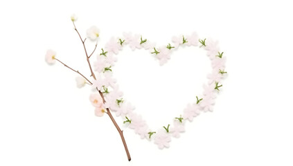 Poster - A delicate design features a heart shape surrounded by flowers, a dry branch, and set against a clean white backdrop._00001_