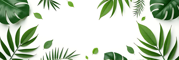 Aufkleber - A collection of exotic tropical leaves and foliage on a crisp white background with plenty of copy space available._00001_