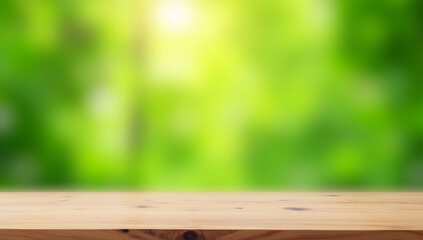 Aufkleber - A blurred wood table top with an abstract green background from a garden scene is suitable for a product display layout._00001_