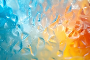 Poster - Softly blurred frosted glass texture with vibrant blue and orange hues creating an abstract visual sensation