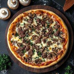 Wall Mural - Pizza: beef + mushrooms