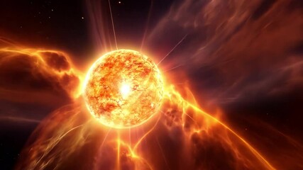 Leinwandbilder - Cosmic Firestorm: A mesmerizing depiction of a fiery celestial explosion, capturing the raw power and intensity of the universe.  The swirling energy and vibrant hues evoke a sense of awe and wonder.