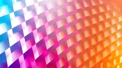 An abstract pattern with 3D-like squares in a gradient of blue, purple, pink, and orange.