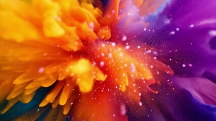 Fototapete - Cosmic Color Collision: Abstract image of vibrant orange and purple paint exploding, creating a mesmerizing blend of textures and hues. Perfect for designs needing a bold, energetic feel. 