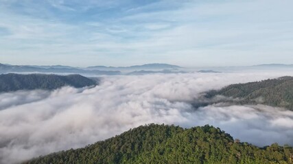 Wall Mural - tourist come to visit hill tribe village to see sunset and sunrise with sea of fog on the mountain huay kubkab mae taeng chiangmai thailand 