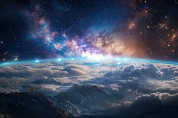 Poster - Illuminated city lights dance across earth's atmosphere space visual art cosmic environment celestial view ethereal concept
