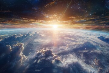 Poster - astronauts observing earth space digital art outer space awe-inspiring view beauty of planet