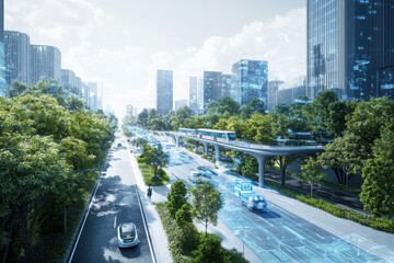 Poster - Integrating smart technology in urban landscapes interactive displays and autonomous vehicles navigating through modern public spaces