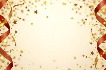 Wall Mural - banner, poster of golden confetti and ribbon explosion with copy space for festive vector illustrati