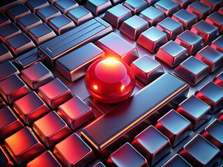 Poster - Abstract 3D Rendering of a Conceptual Keyboard Featuring a Bold Veto Red Key, Emphasizing a Futuristic and Trendy Fashion Photography Aesthetic for Modern Technology Concepts