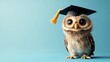 © Galib - A cute owl wearing a graduation cap, against a light blue background.