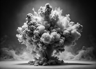 Poster - Abstract Black and White Smoke Art Explosion on Gray Background for Creative Design and Artistic Inspiration in Modern Visual Projects