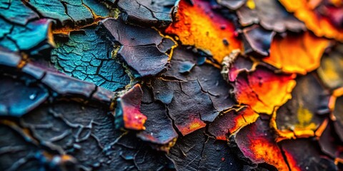 Poster - Abstract Black Charcoal Paint, Cracked Texture, Macro Photography, Peeling Paint, Dark Background, Grunge Art, High-Resolution Image