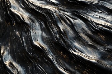 Poster - Glossy ebony wood texture displaying rich jet-black hues and intricate grain patterns for design and decoration