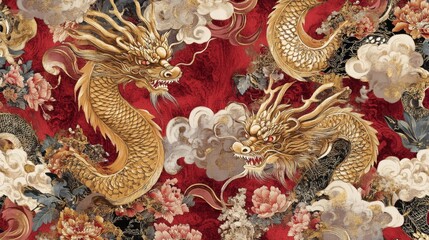 Poster - Epic dragon duel fantasy realm digital art vibrant colors dynamic perspective mythical creatures