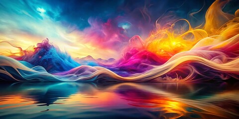 Poster - Abstract Colorful Background, Soft Curves, Double Exposure, Surreal Art, Digital Painting, Fantasy Landscape, Whimsical Design