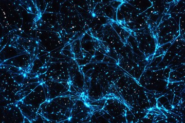 Poster - Glowing neon blue lines create a stunning texture resembling a cosmic network