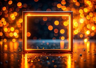 Poster - Abstract Conceptual Photography Featuring an Orange Neon Light Fluorescent Frame on a Dark Background for Artistic and Modern Visuals, Perfect for Contemporary Design and Creative Projects