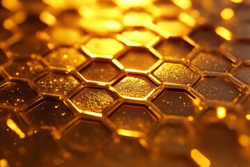 Poster - Golden honeycomb texture with deep, rich coloration showcasing natural honey's intricate patterns