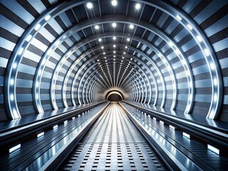 Poster - Abstract Drone Photography of a Modern Tunnel Depth with Minimalist White and Black Composition, Showcasing Intricate Details in a 3D Rendered Environment